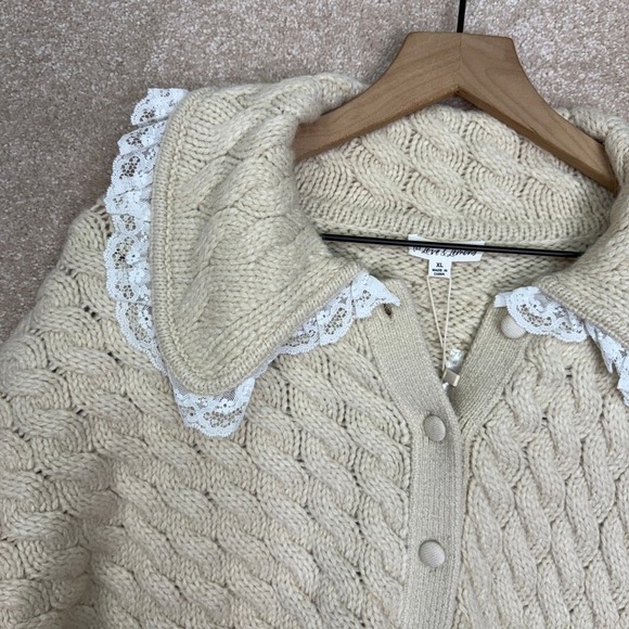 NWT For Love & Lemons Milana Cardigan Sweater Size XL Cable Knit Lace Boho‎ - Picture 4 of 15